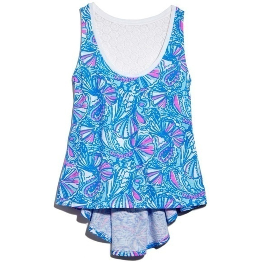 Lilly Pulitzer Neon Lace Back Racerback Coastal Beach Tropical Sleeveless Top